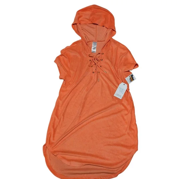 Time and Tru Orange Hooded Lace-Up Swim Coverup M - Picture 5 of 13